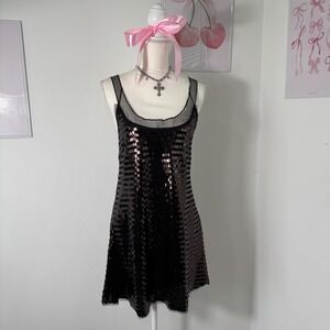 Free People NEW Disco Fever Sequin Mini Slip Dress Black Combo Womens Medium‎